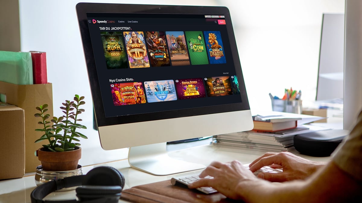 En person besöker Speedy Casino på datorn.